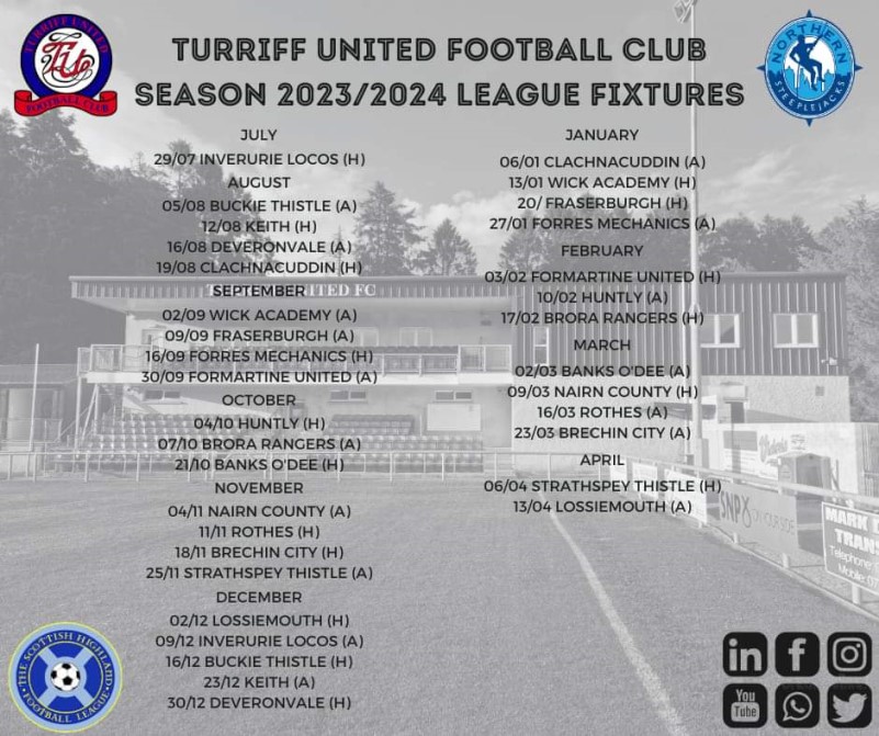Turriff United FC, Turriff United League Fixtures Announced