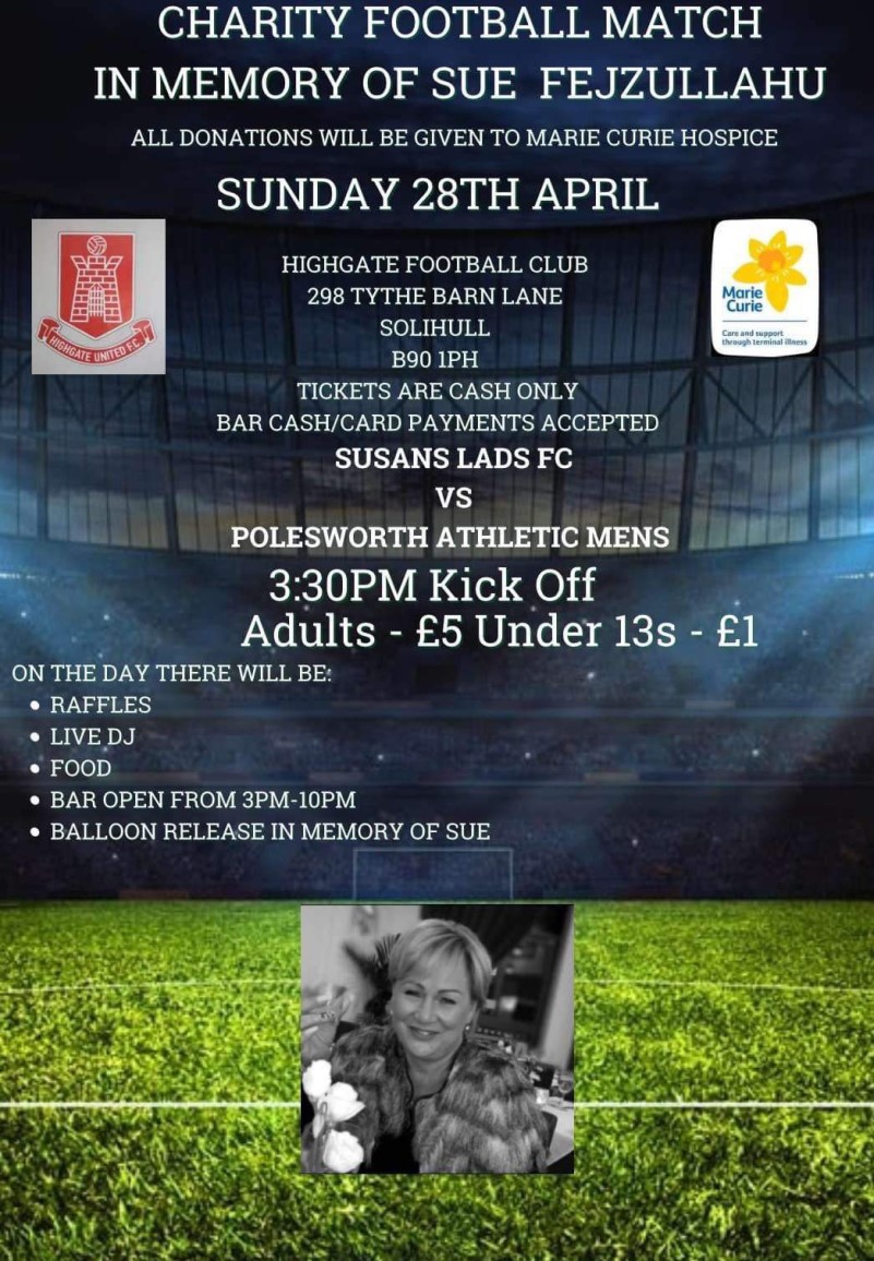 Highgate United CHARITY FOOTBALL MATCH IN MEMORY OF SUE FEJZULLAHU