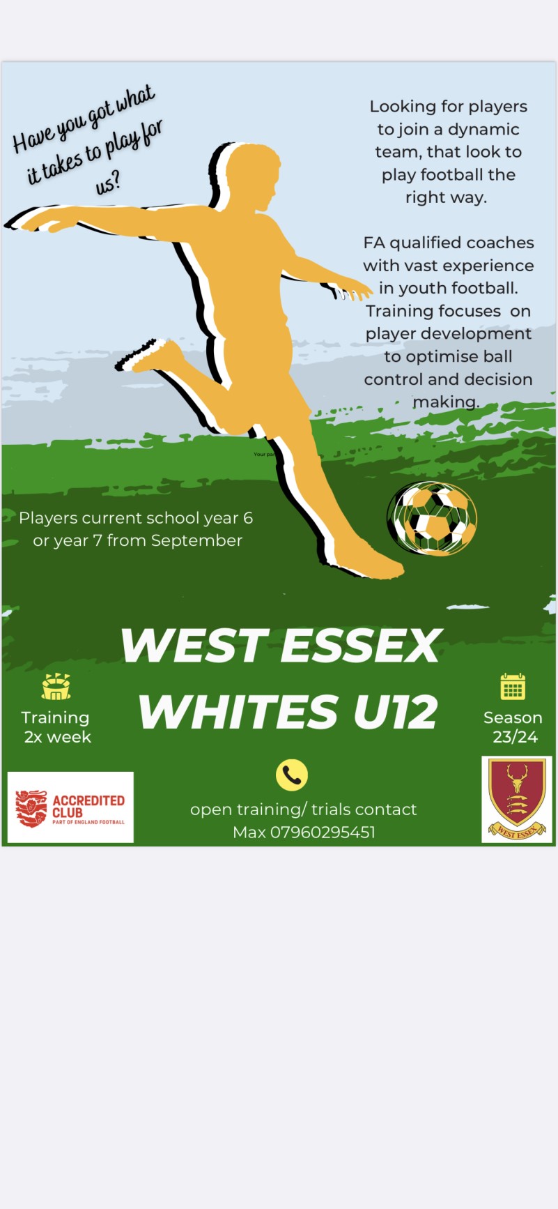 West Essex FC, WEST ESSEX FC WHITE SQUAD NEW PLAYERS REQUIRED