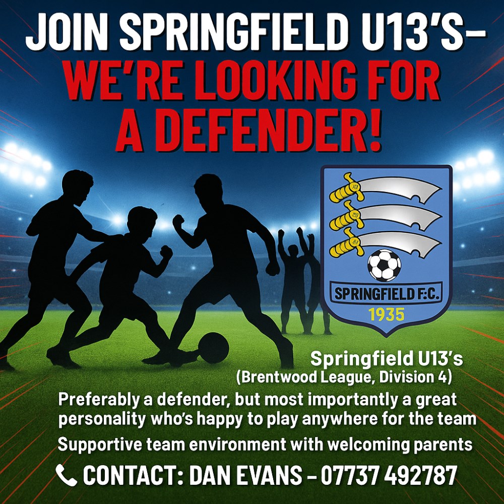Springfield U13’s Looking for a Defender! - Springfield FC